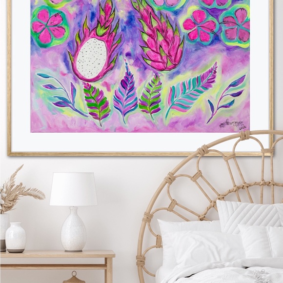 Dragonfruit Hibiscus Fine Art Print Oil Painting beach tropical island decor - Picture 3 of 9